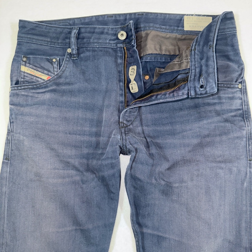 Diesel Jeans Mens 30x32 Krayver‎ Regular Slim Carrot Navy Blue Faded Whiskered